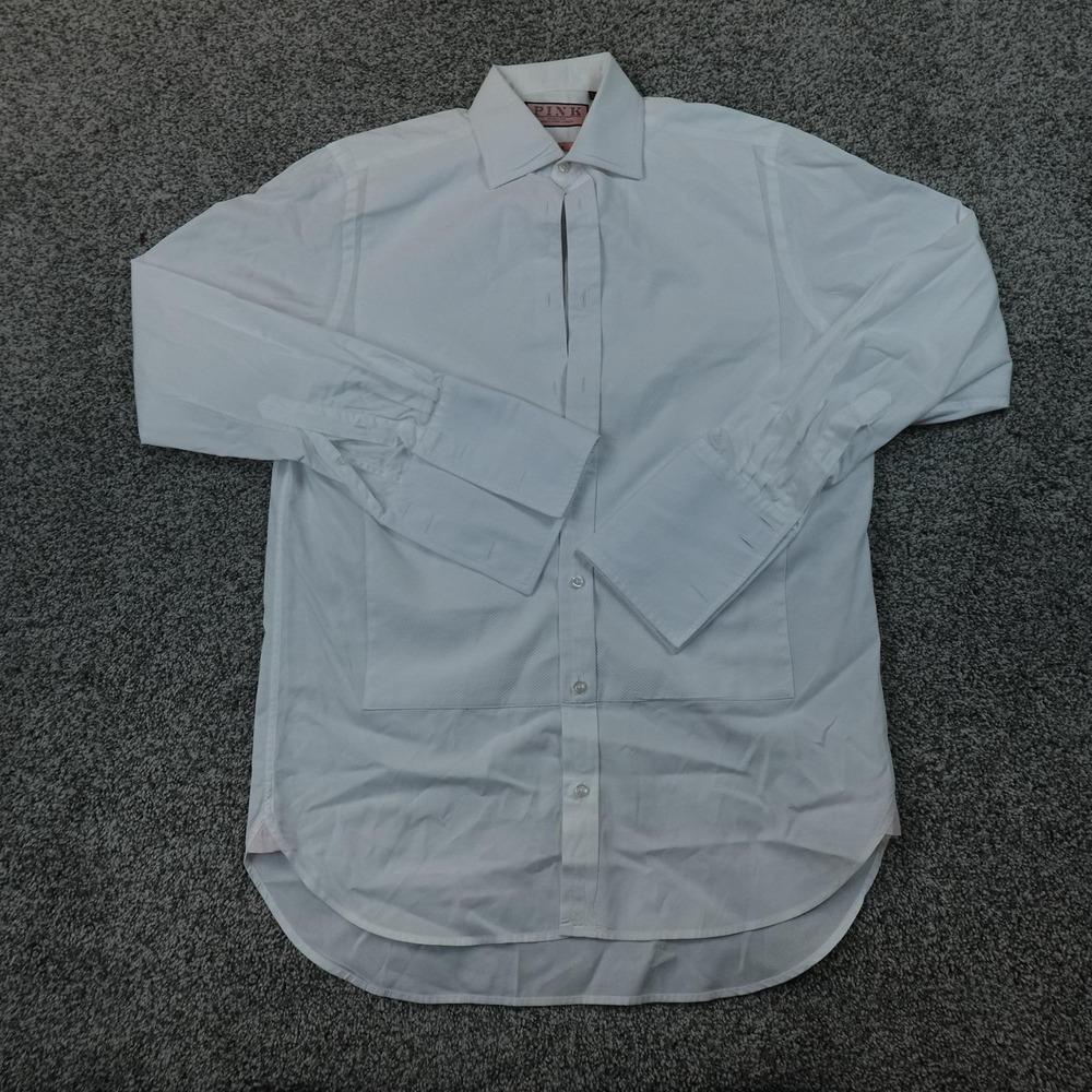 Thomas Pink Shirt Mens 15 32/33 White Tuxedo French Cuff Long Sleeve Button Up